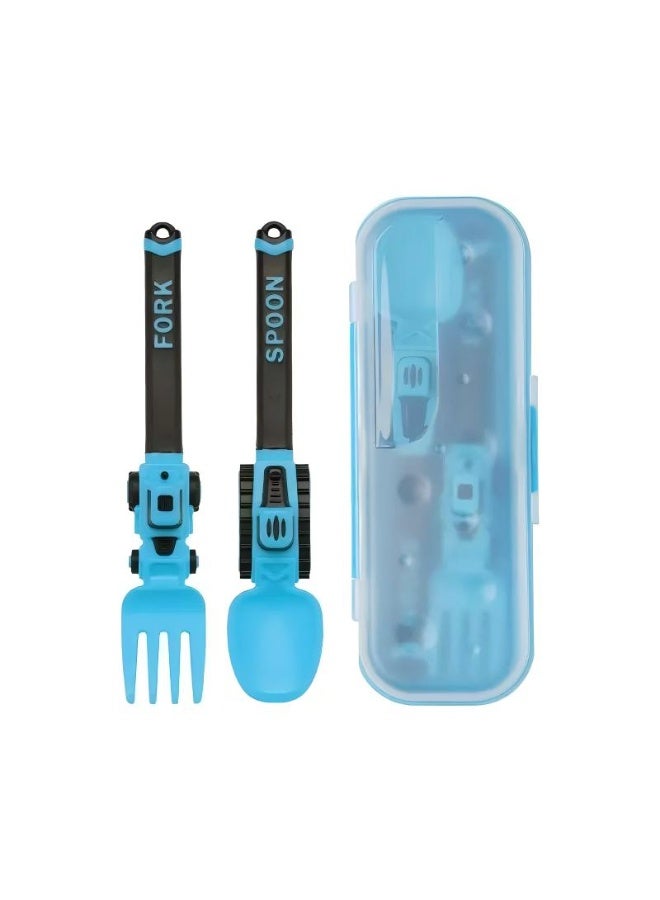 ECLux Construction Vehicle Kids Utensil Set 🚜 | Durable Utensils Tableware | 3-Piece Feeding Set with Spoon, Fork & Storage Case | Soft Grip | Dishwasher Safe | Perfect for Travel & Home | - Image 1